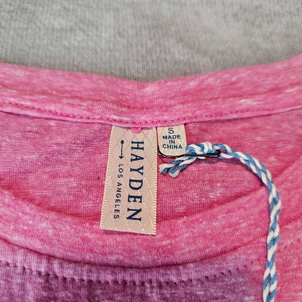 Hayden L.A Women's Pink Ruffle Cap Short Sleeve Tie Tape Side Top NWT Small - Picture 6 of 14